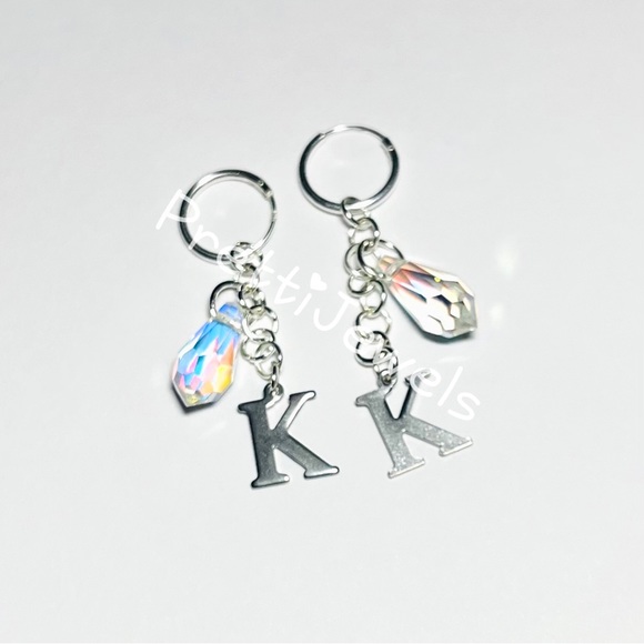 Personalizeable AB Teardrop Initial Letter Hoop Earrings - Picture 12 of 12